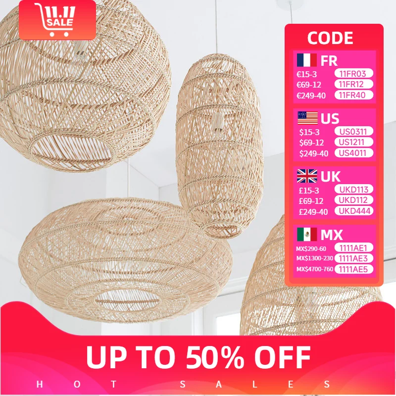 

Natural Rattan Pendant Light Chinese Style Hand-woven Lamps for Living Dining Table Room Hanging Chandelier Luminaire Home Decor