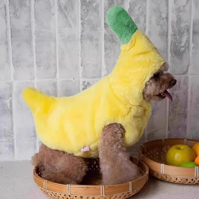 

Pet Banana Clothes Winter Warm Transformed Banana Dress for Dog Cat Plush and Thicken Banana Costumes Puppy Jumpsuit