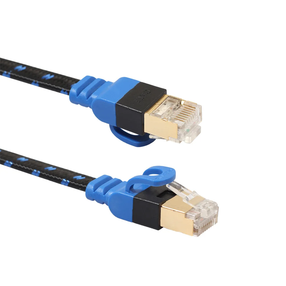1 Meter Double-Shielded Cat7 Ethernet Braided Nylon Flat Lan Network 10Gbps High Speed Stable Connection For Pc Router Nas