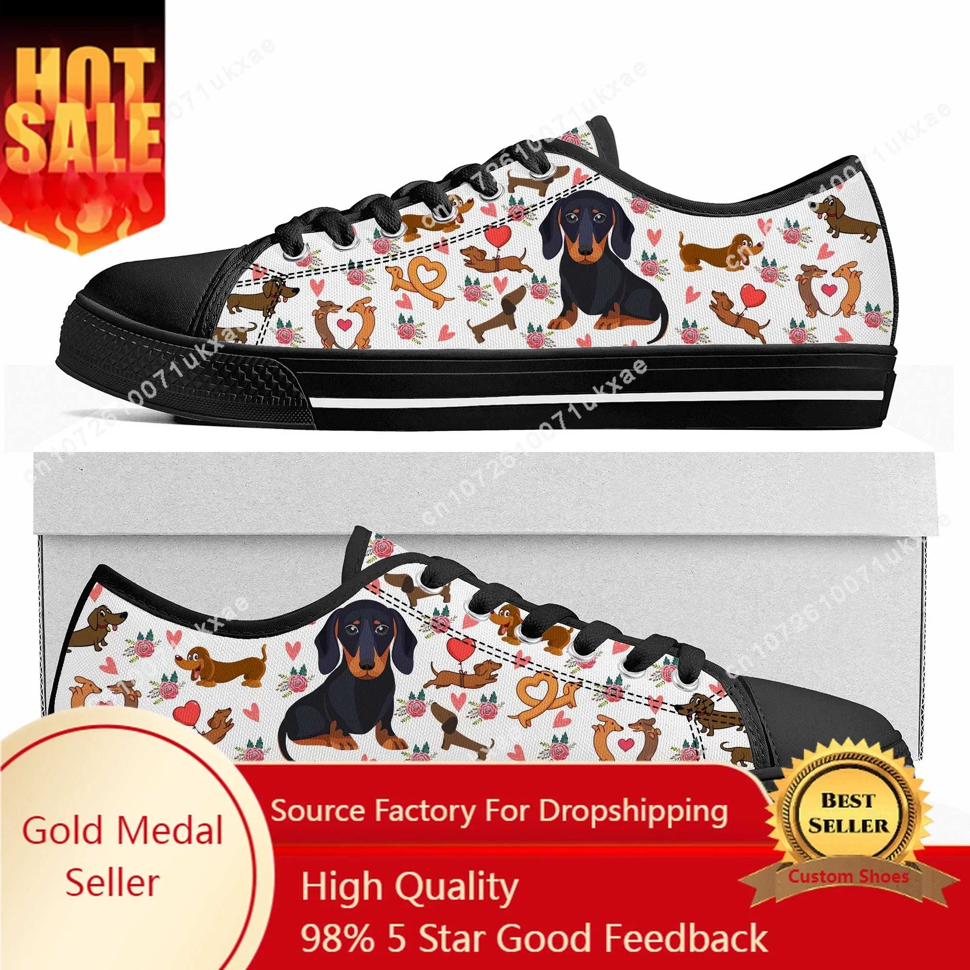 Cute Dachshund Print Low Top Sneakers Mens Womens Teenager Pet Dog Canvas Sneaker couple Casual Shoes Customize Shoe