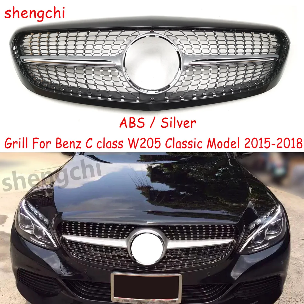 Rejilla estilo diamante W205 para Mercedes Benz Clase C W205 Pre-Facelift C180 C200 C300 C43 parrillas delanteras modelo clásico 2015-2018