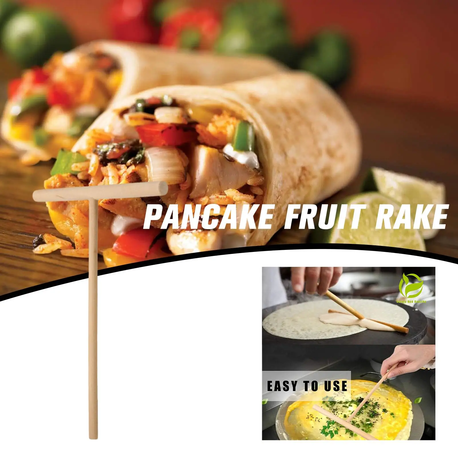 Rastrillo de fruta para panqueques de madera, rastrillo de madera para panqueques, herramientas de cocina, herramientas de soporte, accesorios de cocina para hornear en el hogar B3e7