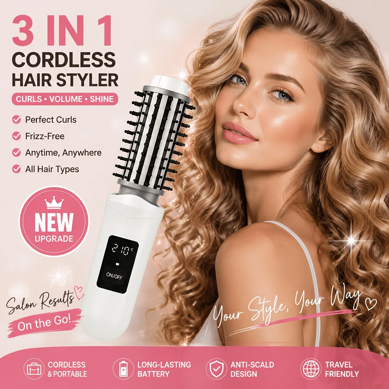 Hot Cordless Ionic Hair Straightener Brush Portable USB Rechargeable Straightener Curler Anti Damage 2 in 1 Hot Comb Hair Care