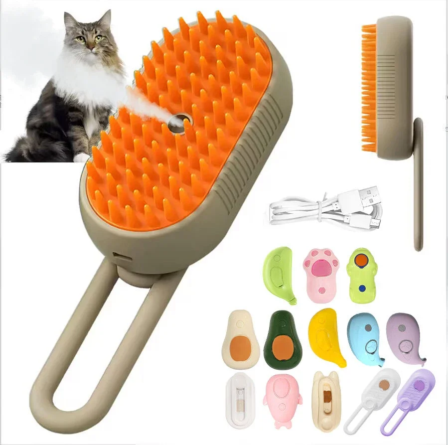 

Multifunctional Rotating Cat Grooming Steamer Brush Pet Hair Removal Spray Massage Comb 3 In1 Self Cleaning Cat Brush