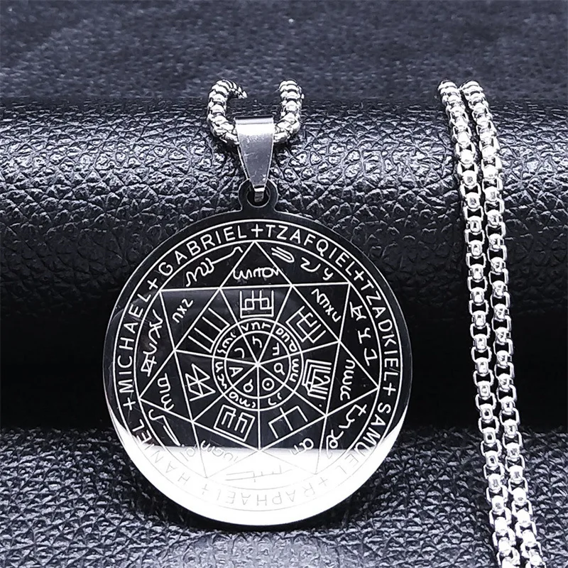 Seven Archangels Amulet Stainless Steel Necklaces Men Seal of Solomon Talisman Necklace Protection Jewelry collar