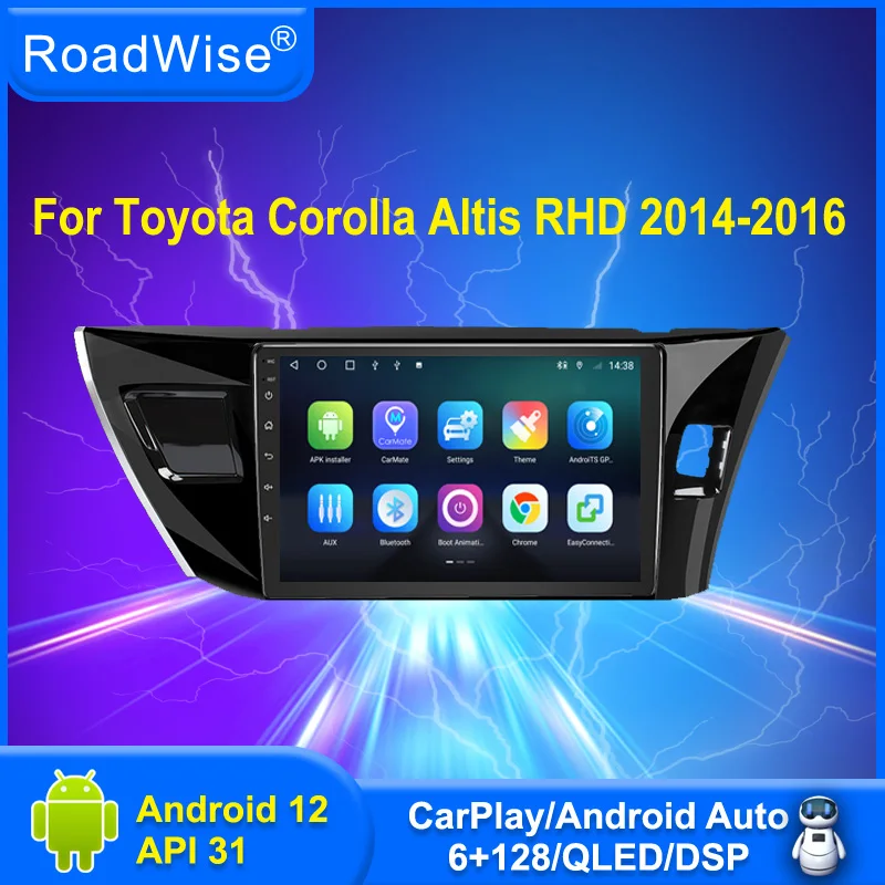 

Roadwise Android автомобильный радиоприемник мультимедиа Carplay для Toyota Corolla Altis 2014 2015 2016 4G WiFi BT DSP RHD GPS DVD 2 DIN головное устройство