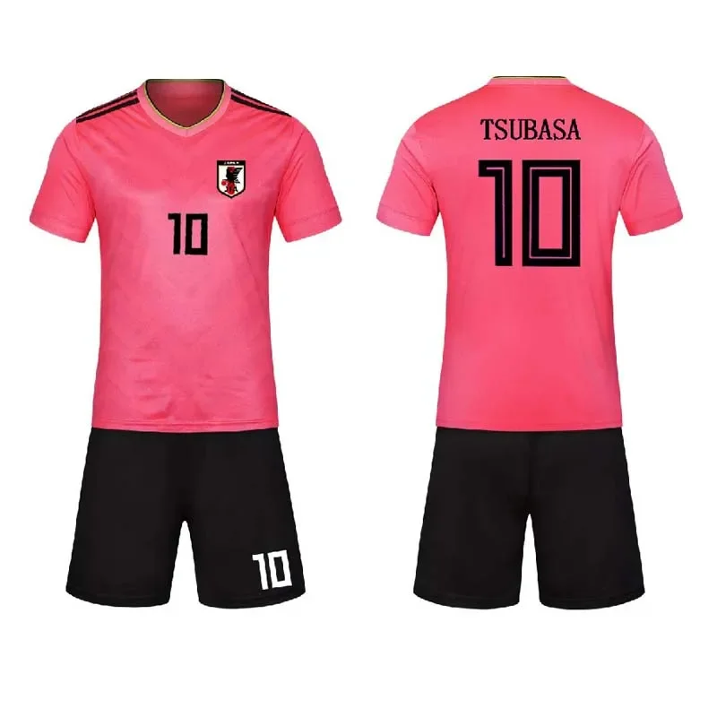 Captain Tsubasa Ozora Tsubasa Costume for Kids Adults Soccer Jersey Cosplay Pink Top Shorts Hot Sale