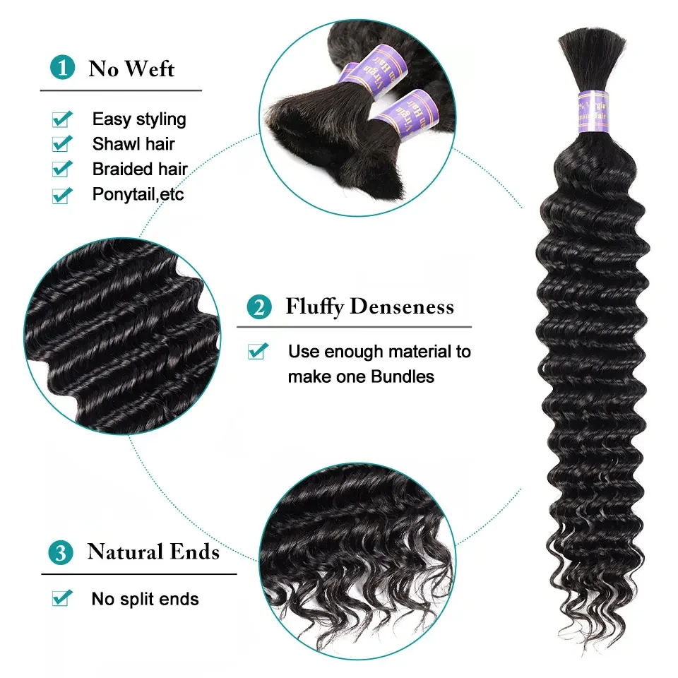 loose wave bundles Hair Deep Wave For Braiding Deep Curly No Weft Brazilian Remy Hair Extensions 100 Grams 100% Brazilian Human