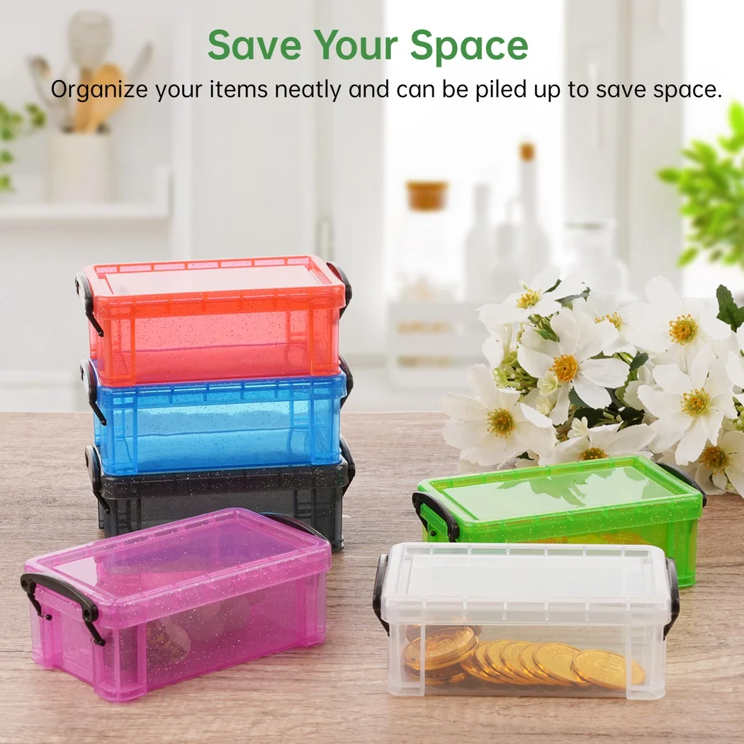 6 Colors Mini Plastic Boxes Small Plastic Storage Containers With Locking Lids Clear Plastic Organizer Assorted Color Boxes