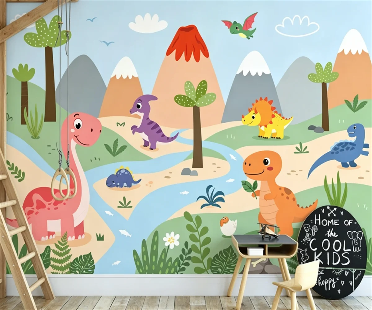beibehang Customized bedroom Nordic hand-painted volcano cartoon dinosaur world children's room interior background wallpaper