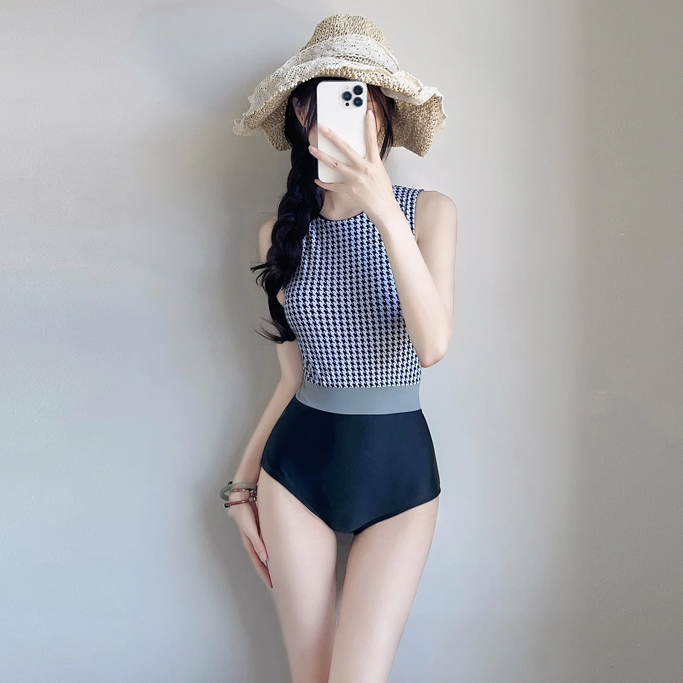 

Retro Sexy One-Piece Swimsuit Women's Belly Covering Small Chest ow Slim High-End Feeling Hot Spring Vaion Swimwear