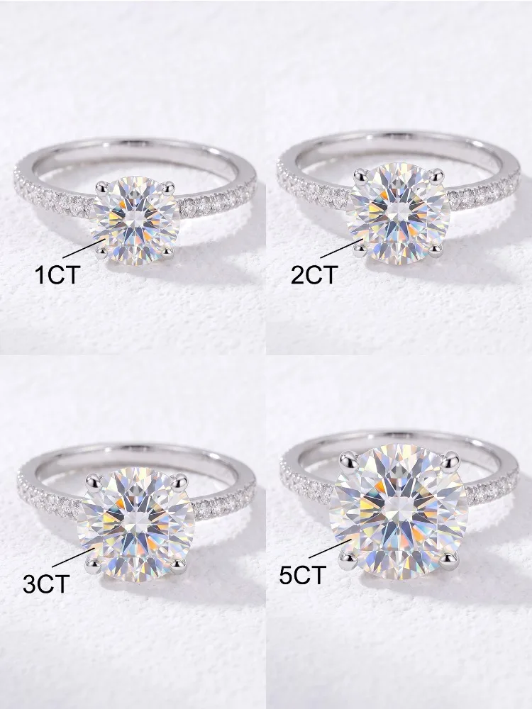 DWJ Real 1-5CT klassische runde Moissanit-Diamantringe für Frauen, Hochzeit, echtes 925er Sterlingsilber, Designer-Luxus-Edelschmuck – Detail 5