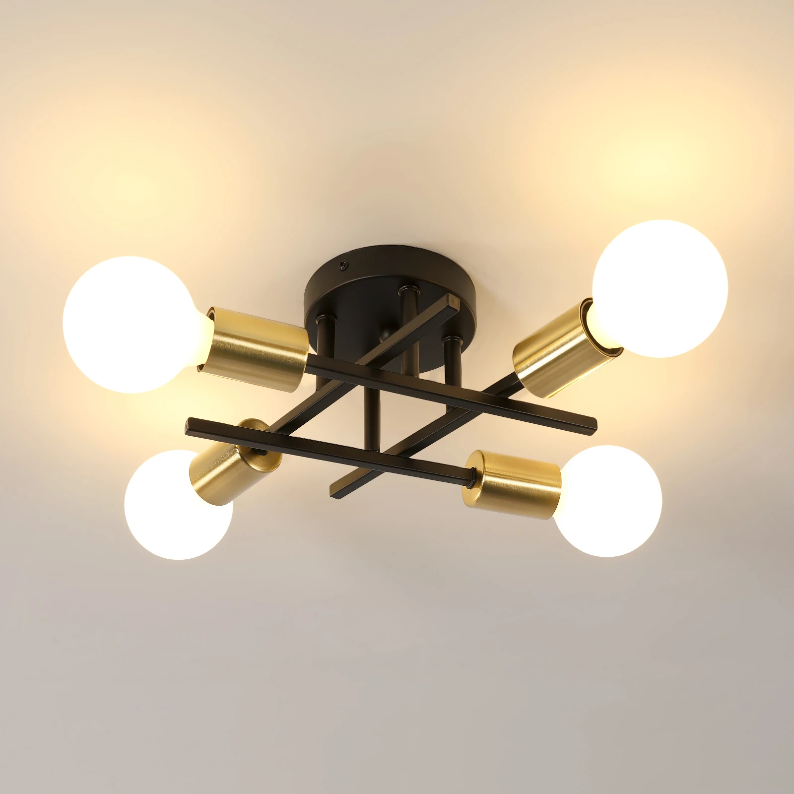 Moderner Kronleuchter – 4-flammige industrielle Deckenleuchte im Vintage-Stil für Schlafzimmer, Küche, Esszimmer, Loft, Büro, E27, ohne Glühbirne – Detail 7