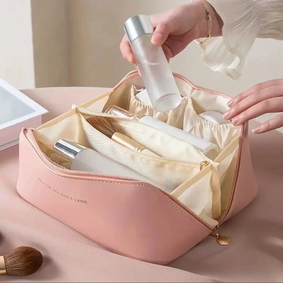 Make-up-Organizer für Damen, Kulturbeutel, Make-up-Koffer, Aufbewahrungstasche, luxuriöse Damenbox, Kosmetiktasche, Organizer-Tasche für Reisen, Reißverschluss