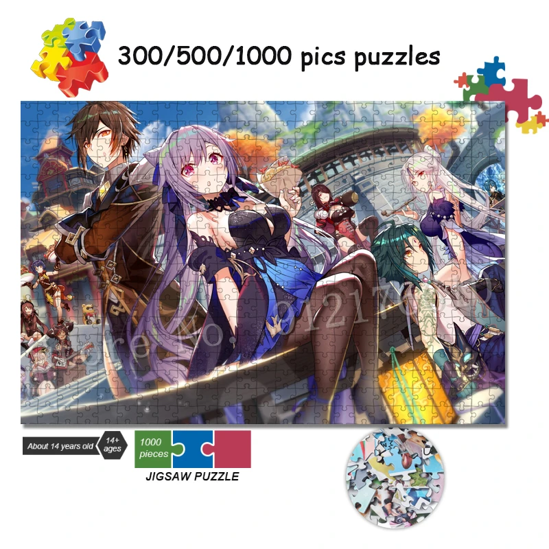 Japanese Anime Game Jigsaw Puzzle Genshin Impact 300/500/1000 Pieces Decompression Puzzles for Adults Kids Toys Educational Gift