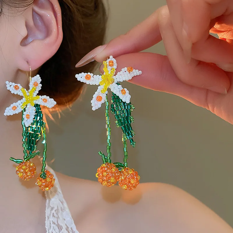 

Minar Bohemia Multi Coloured Glass Beads Miyuki Strand Flower Petal Long Tassel Dangle Earrings for Women Beach Holiday Jewelry