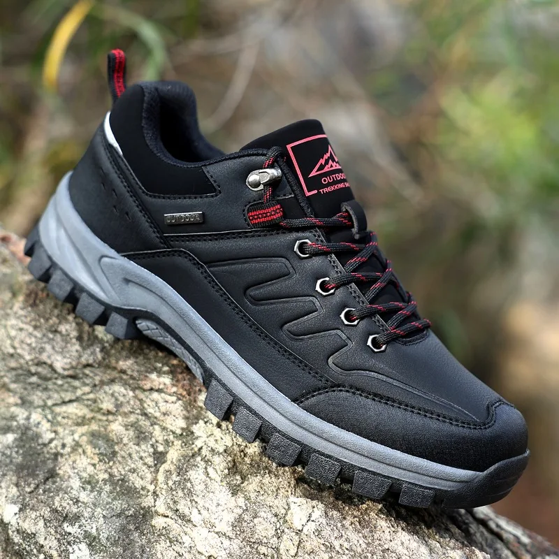 

New Leather Sneakers Waterproof Hiking Shoes for Men Durable Non-slip Outdoor Climbing Trekking Sneakers Tourism Mountain Shoes