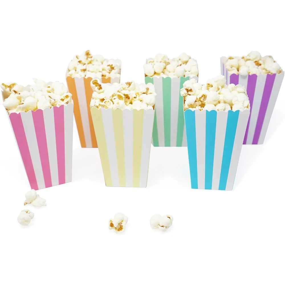 24pcs Mini Popcorn & Candy Favor Treat Boxes For Birthday, Bridal and Baby Shower - Assorted Striped Design
