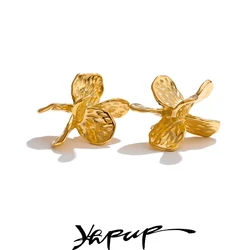 Yhpup Stainless Steel Flower Stud Earrings Gold Silver Color PVD Plated Fashion Ear Jewelry Charm Personality Bijoux for Women