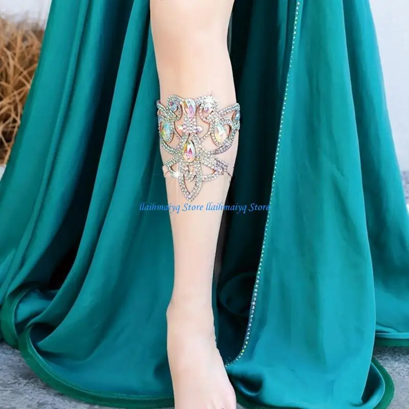 573B Elastic Leg Chain Thigh Belt Suedes Leg Band Enhancing With Rhinestones