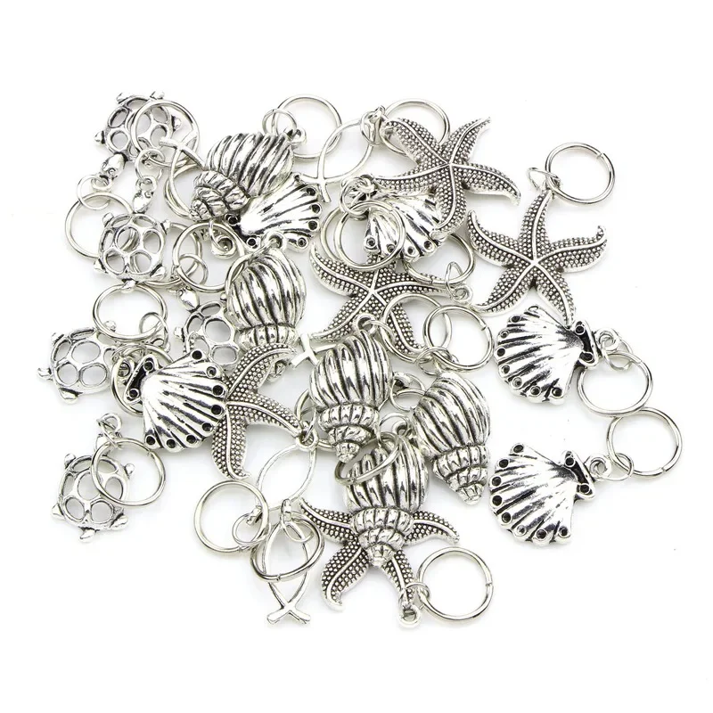 5Pcs/set Ancient Silver Personality Hairpin Sea Star Ocean Hair Braid Dread Dreadlock Beads Clips Cuffs Jewelry DIY Accessories