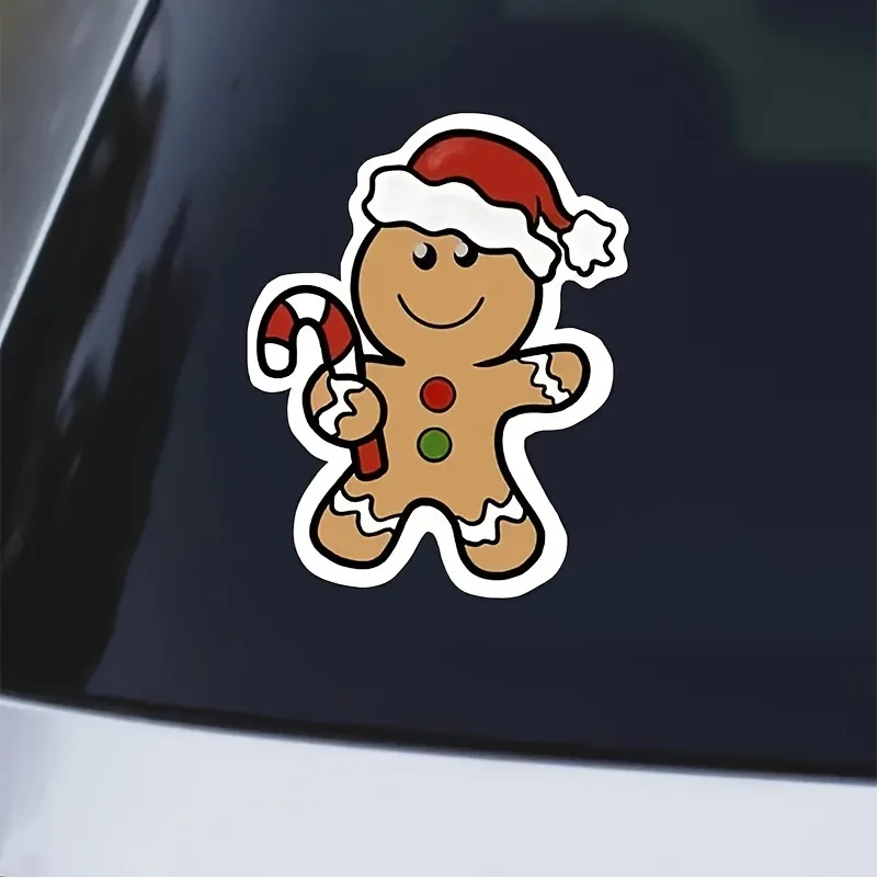 

Наклейка «Веселый пряничный человечек» с шляпой Санта-Клауса и конфетной тростью, идеально подходит для окон автомобиля, крышек для ноутбука, добавления сладкой праздничной атмосферы.