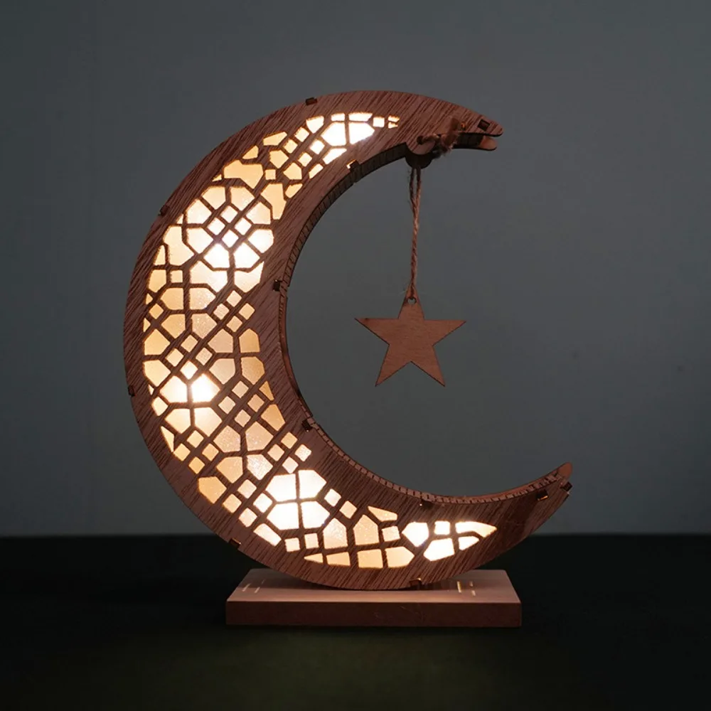 

EID Mubarak Wooden Pendant with LED Candles Light Ramadan Decorations For Home Islamic Muslim Party Eid Decor Kareem Ramadan