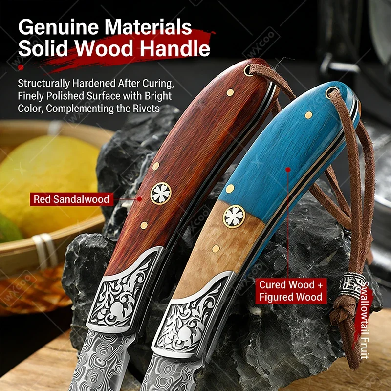 WXCOO دمشق الصلب جيب سكين للفرد دائم المطبخ سكين الطاهي اللحوم الساطور الفاكهة التقشير سكين للفرد أفضل رجل الهدايا