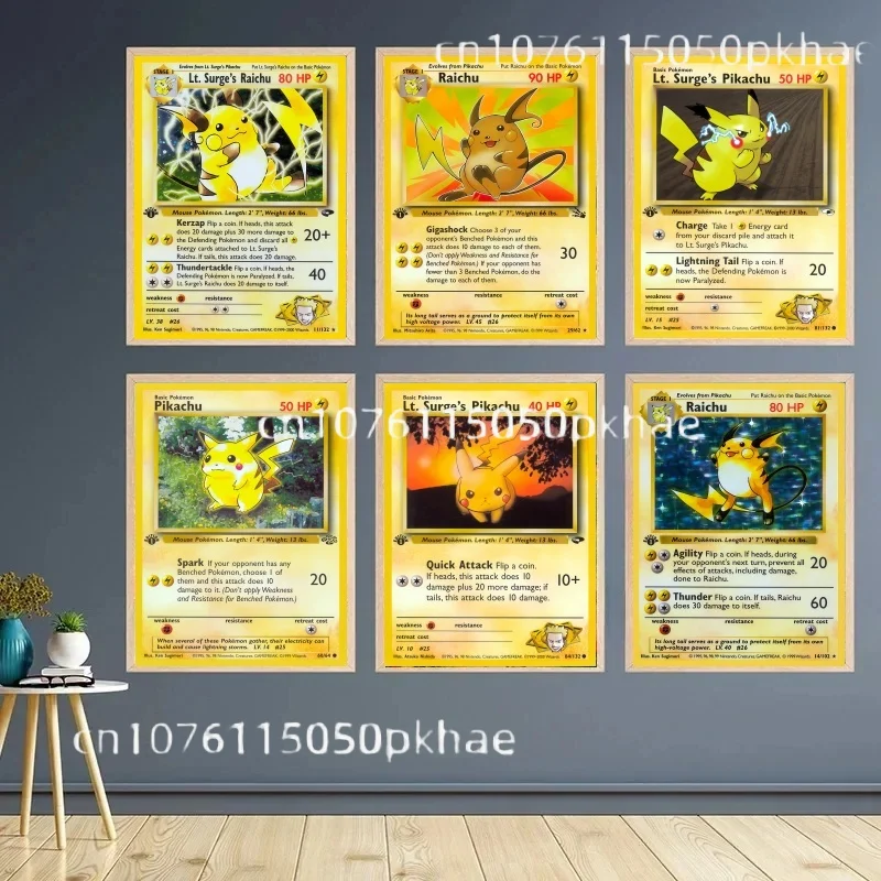

Nostalgic Pokémon Card Decor, 1995 Pikachu/Raichu Canvas Posters, Vivid Art, Ideal for Gamers & Anime Lovers, Room Decor