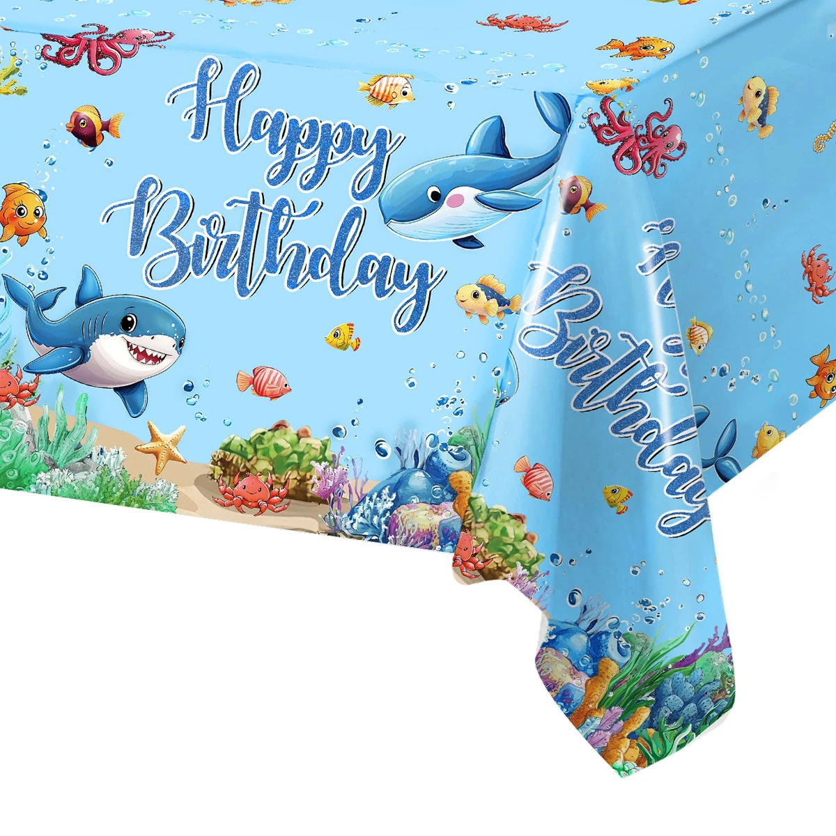 Blue Ocean Animal Birthday PE Tablecloth Under The Sea Theme Birthday Party Decorations Blue Birthday Baby Shower Decoration