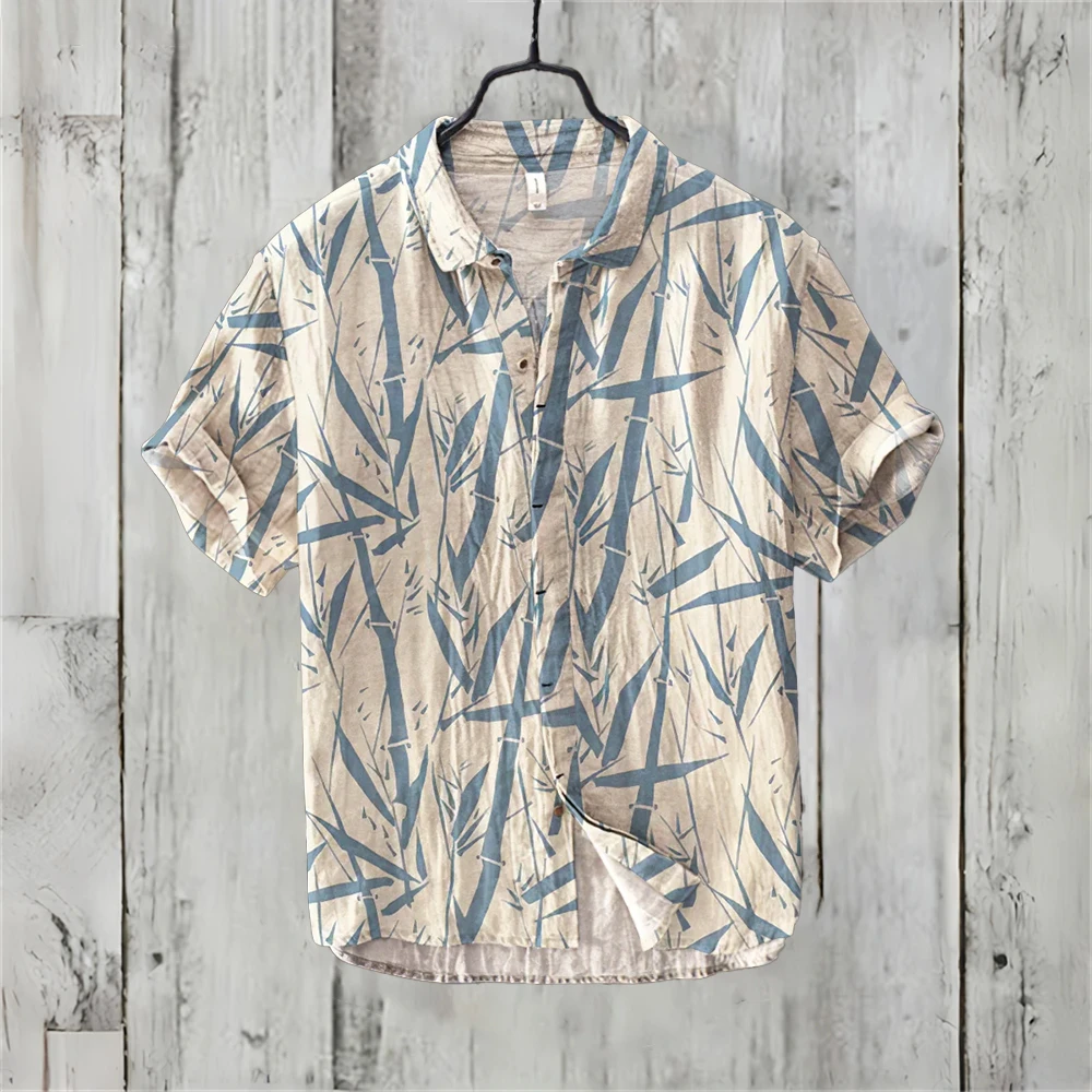 

Retro Chinese men's short-sleeved shirt with print linen blended clothing fashion casual handsome men's off-shelf Hawaiian tops