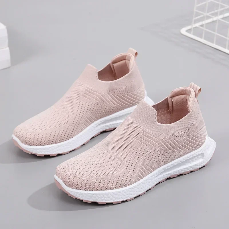 Women's Casual Vulcanized Shoes Fashion Mesh Elastic Knitted Sneakers Women Flat Ladies Slip on Female Footwear Feminino Zapatos