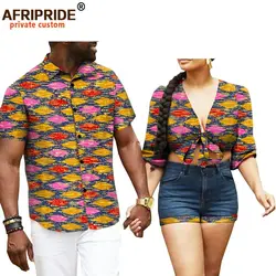 Vêtements de couple africains pour hommes et femmes, haut court, short en denim, ensemble de 2 pièces, coupe couvertes, chemises à manches courtes, chemisier assressenti, imprimé A20C006
