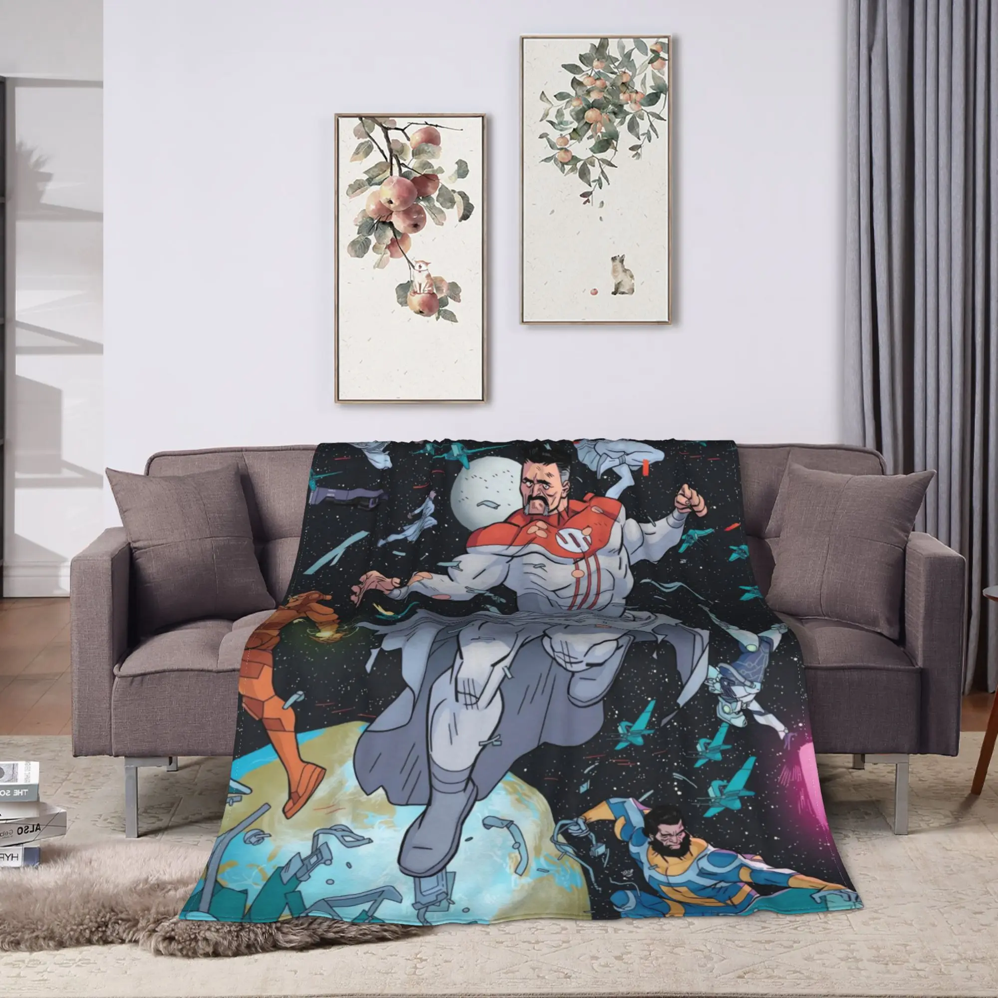 invincible Omni-Man Space Portrait Blanket  Warm Plush Throw Blanket For Home Decor Airplane Travel Flannel Bedspread Bed Cover