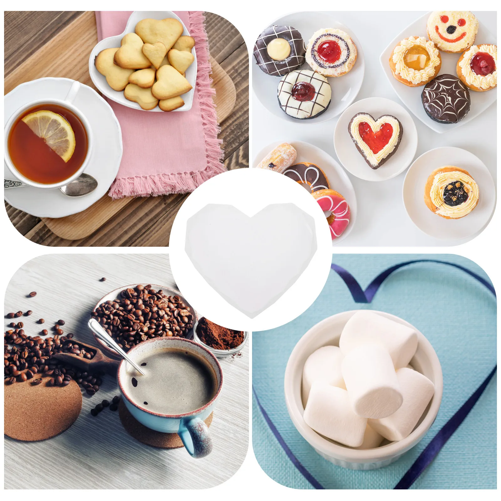 Resin Art Coasters - 4Pcs Silicone Crystal Epoxy Mold Heart