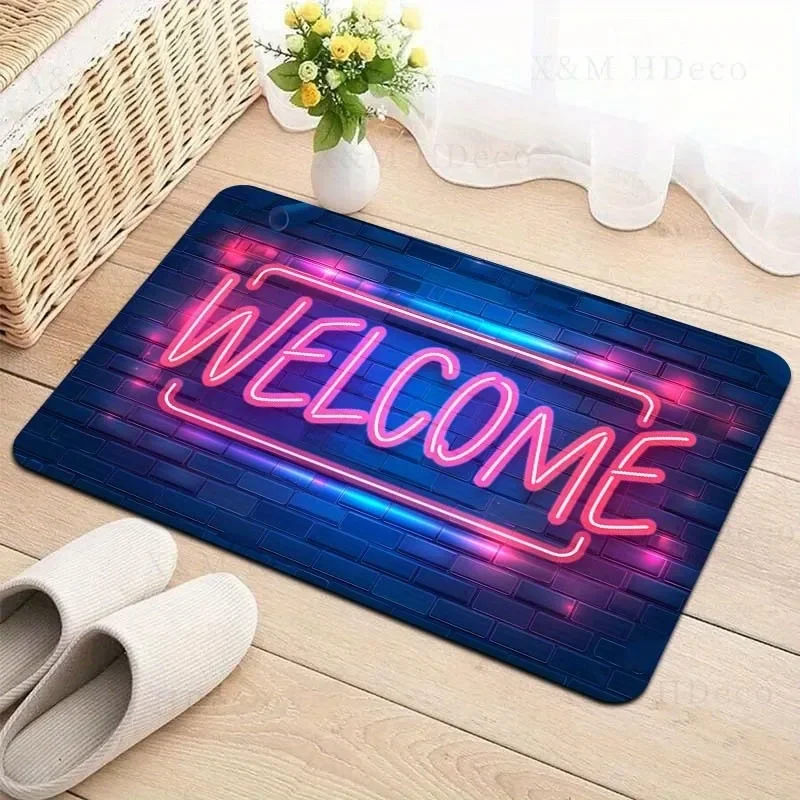 LED Light Up Welcome Doormat, Gaming Room Rug & Machine Washable Bath Mat, Non-Slip Carpet for Living Room Bedroom Indoor Decor