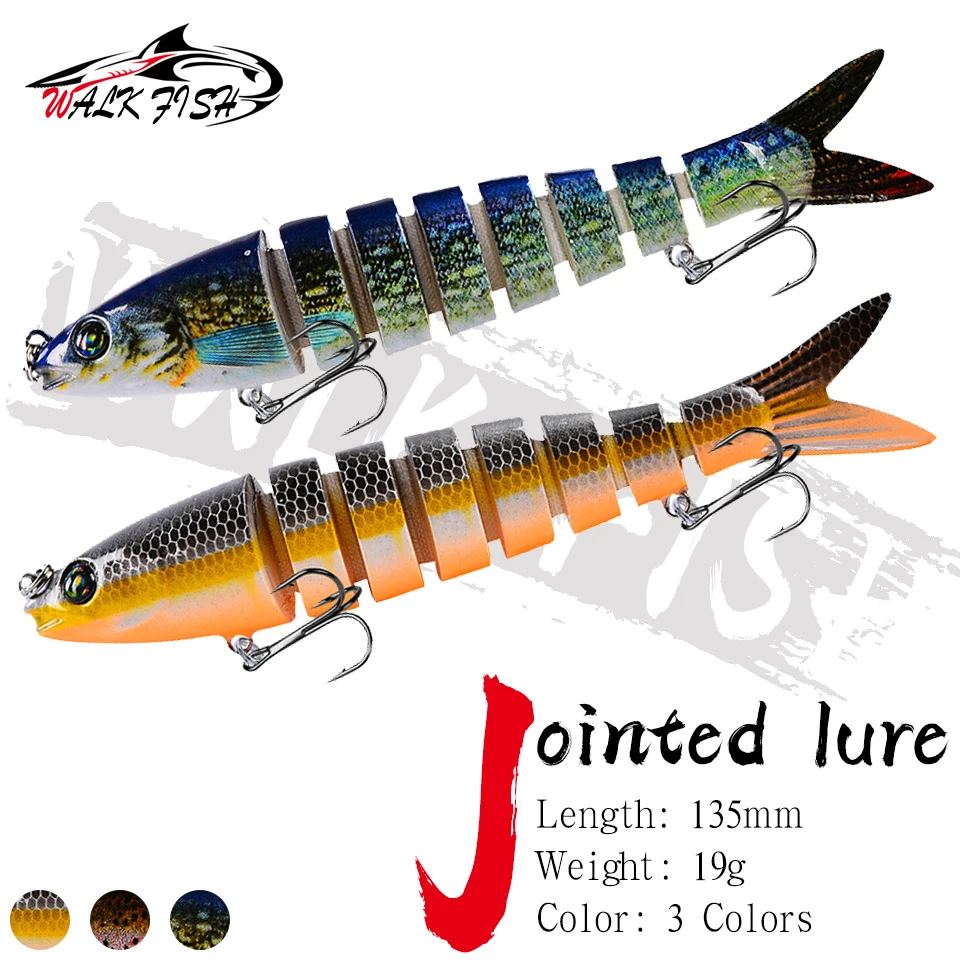 WALK FISH 1 Stück 135mm 19g 8-teiliger Swimbait Mehrteiliger Angelköder Langsam Sinkend 3D-Augen Bionischer Angelköder Angelzubehör