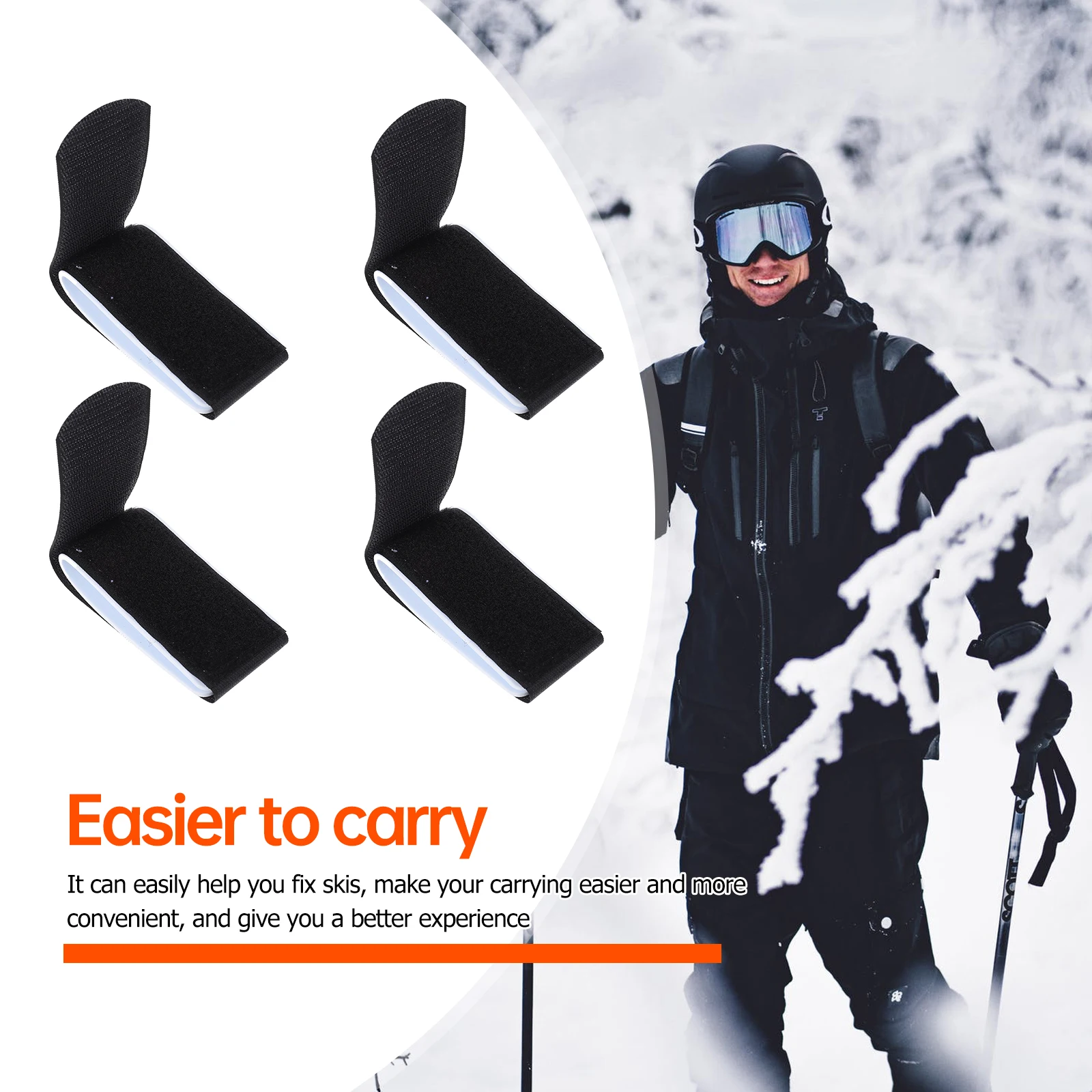 4Pcs Ski Straps Snowboard Fixing Belt Band Handle Ties Carry Straps Fasteners Vise Cord Board Grip Snowboarding Nylon Tape