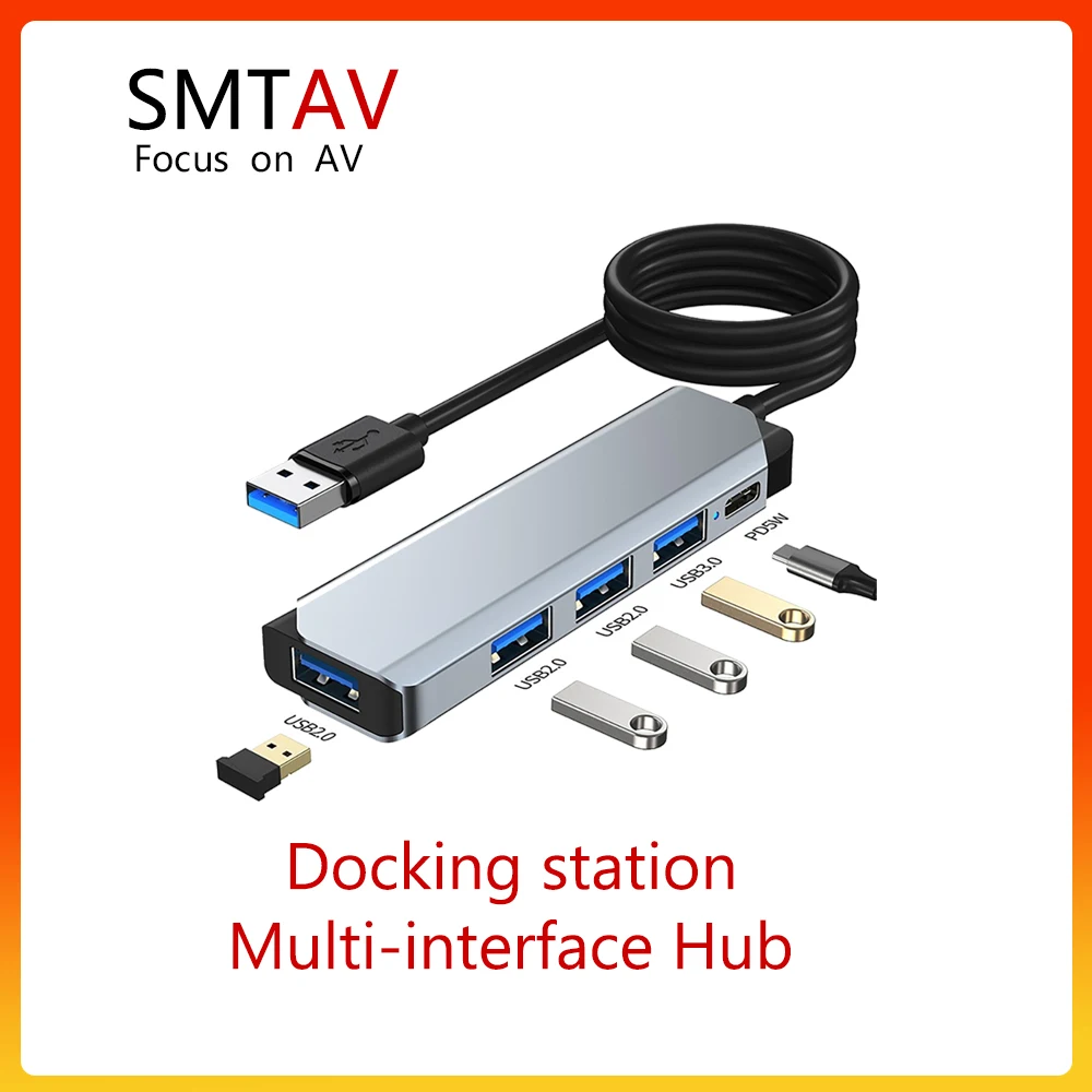SMTAV Expansion Dock Multi-interface Hub Laptop Transfer One To Four USB3.0 With Power Supply Expansion Splitter
