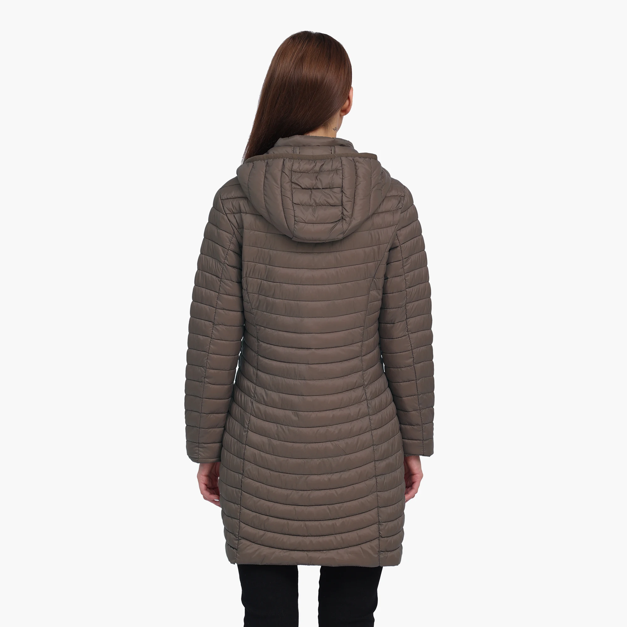 SANTELON Women Winter Long puffer Coat Detachable Hood Lightweight Coat Invisible Zipper Casual Coat Portable Outwear With Bag