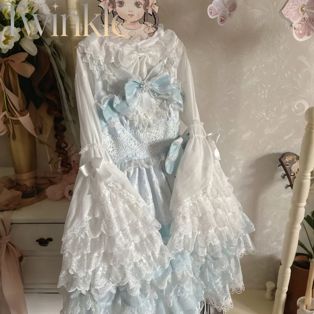 Lolita Blouse Princess Shirt Flare Sleeve Ruffle Top Women Japanese Style Sweet Kawaii Layering Inner Daily Wear Girls