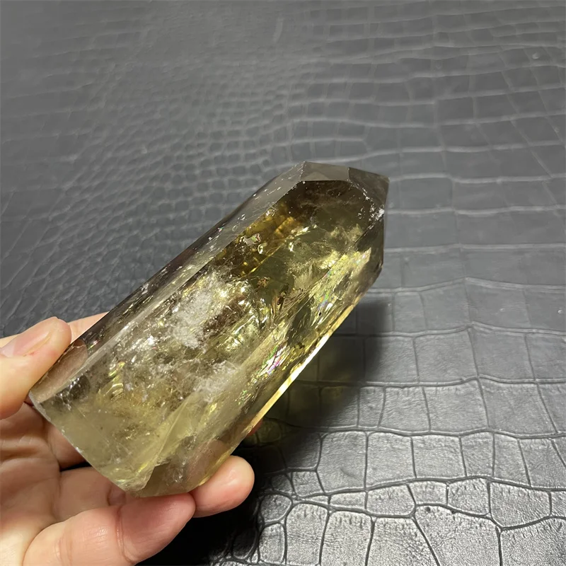 

370g High Quality Natural Polished Clear Smoky Citrine Quartz Point with Rainbow Crystal Tower For Decoration