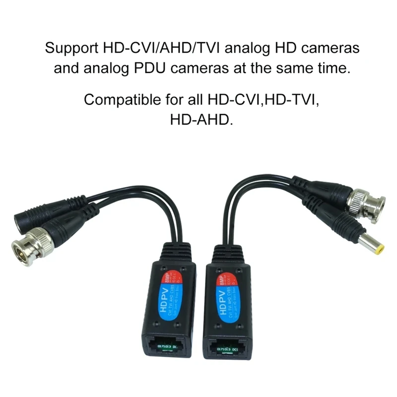 4 Pairs Video Balun Cable Kit 8MP HD Transmission Twisted Transmitter BNC To RJ45 Adapter Support HDCVI TVI AHD Camera, Durable