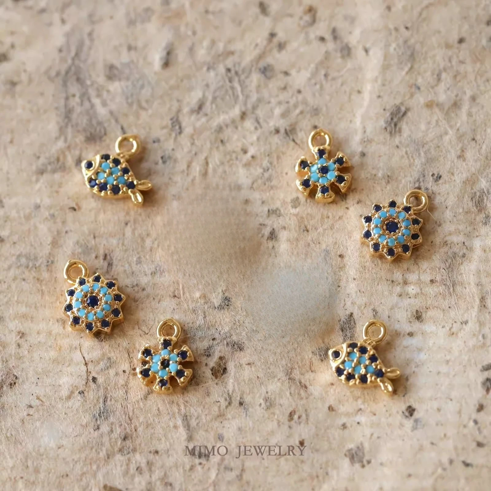 Turkish Exotic Blue Diamond Sun Charms Pendant Supplies DIY Hand Brass Gold Plated Accessories view 2