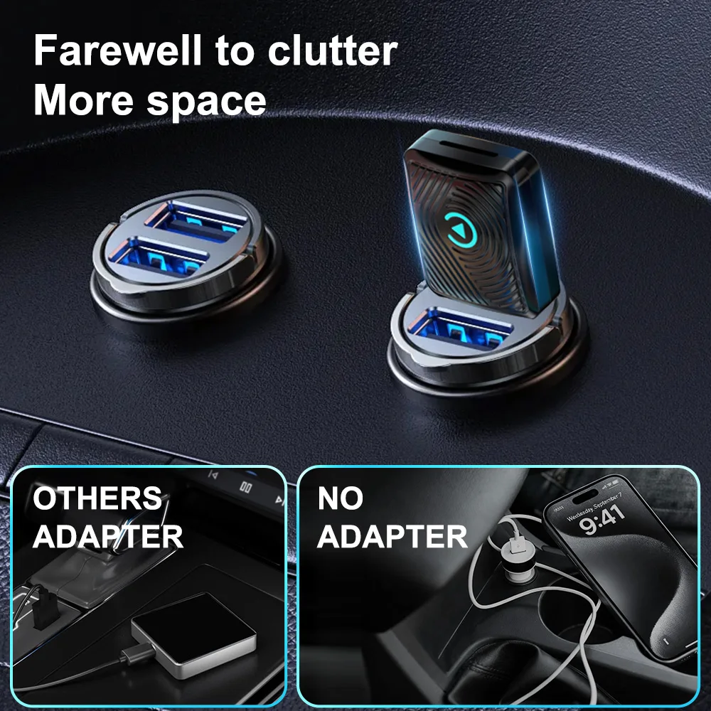 2026 Upgraded Wired to Wireless Plug-and-Play Fast Stable Convenience Wireless CarPlay Adapter for iPhone & Android