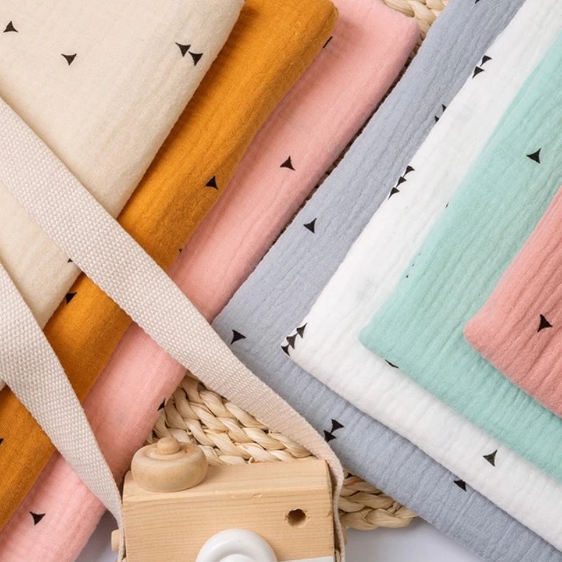 1-メートル純粋な綿ダブルガーゼ生地縫製用クレープベビー服レディーススカートパジャマよだれかけ三角形印刷生地