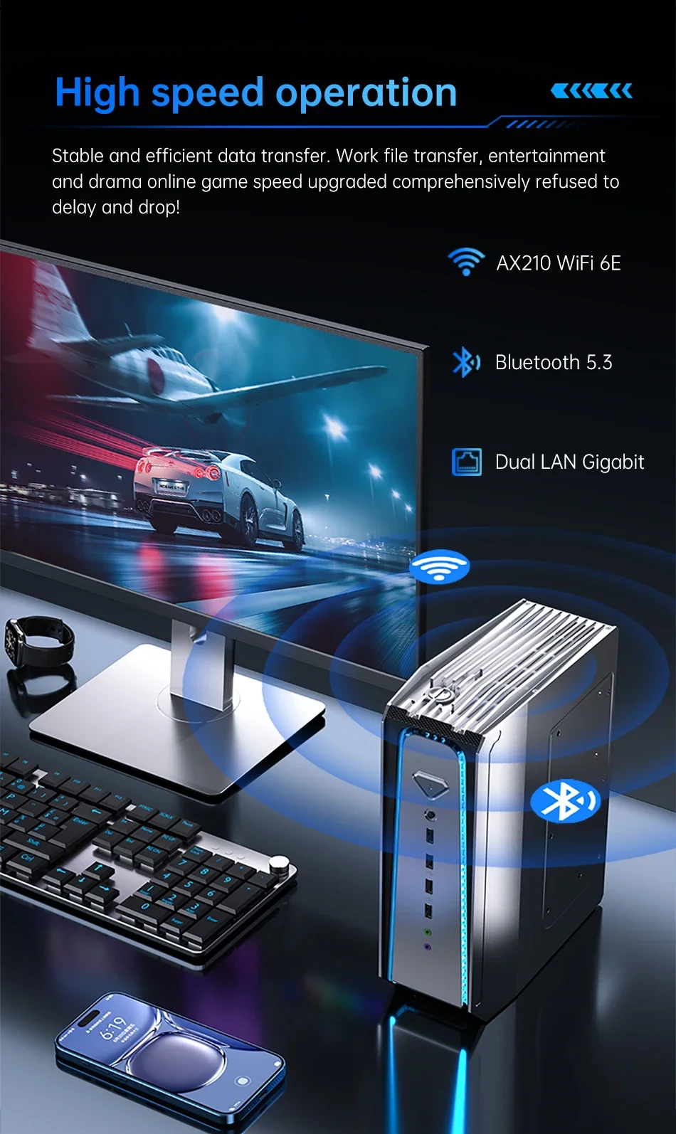 Мини-ПК с водяным охлаждением 14-го поколения для геймеров InteI i9 14900KF RTX 4070 RTX5070 12G PCIE4.0 2DDR5 Win11 4x4K WiFi6 BT5.3 Настольный компьютер