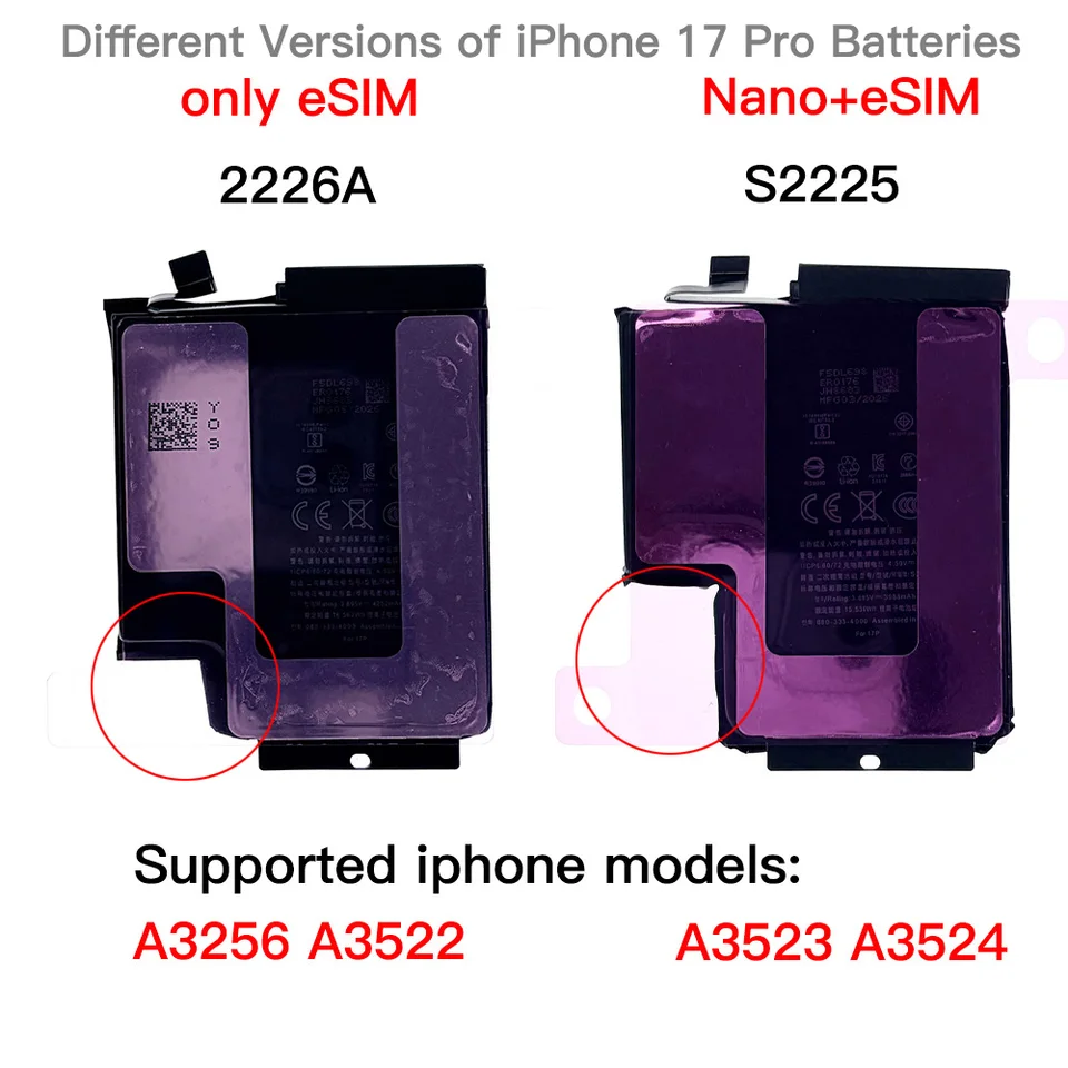 Batería de reemplazo de alta capacidad para iPhone 17 air, 17e, 17p, 17pm, 17/17 Pro/17 Pro Max, nano eSIM, PSMU8, PSMY9 3