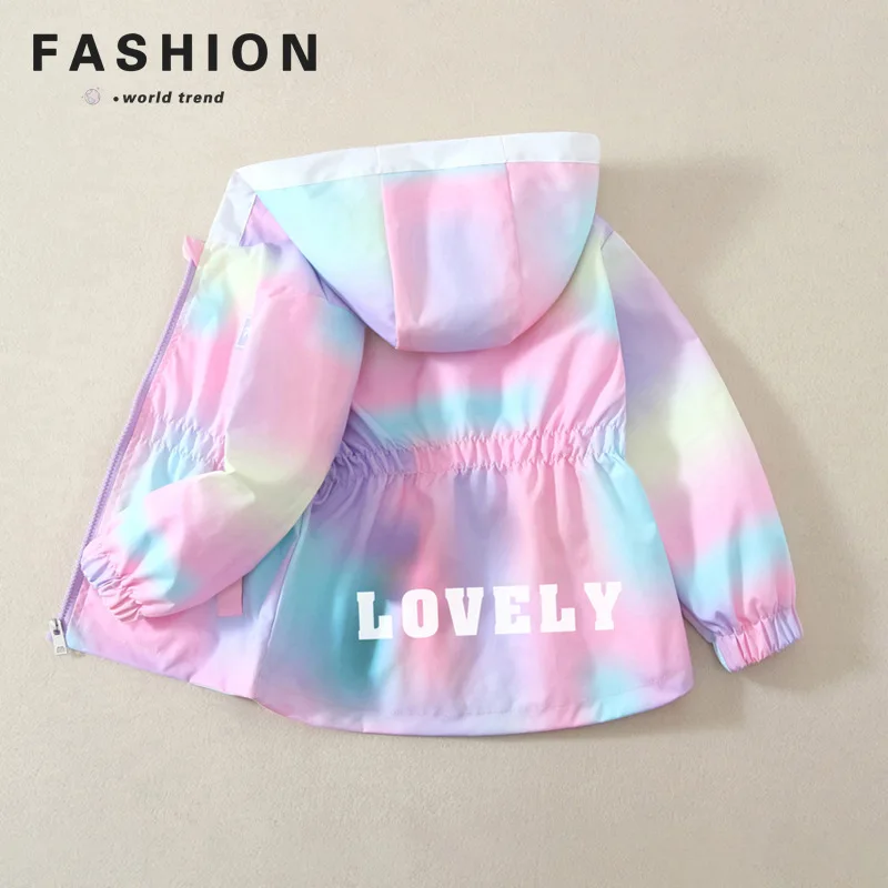 Girls' colorful Windbreaker 2026 New style Korean-style stylish girls' windbreaker Children's casual hooded jacket
