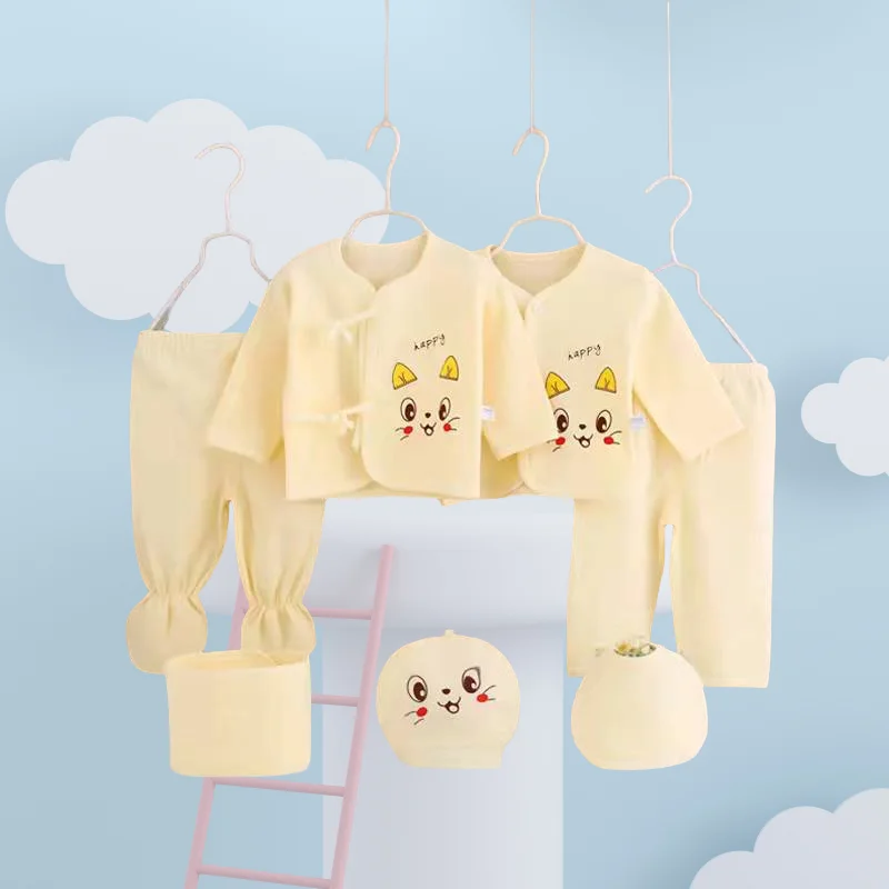 

7 Pc of Pack Newborn Clothes Set Shirt Pants Bibs Hat for Baby Girls Boys 0-3 Months